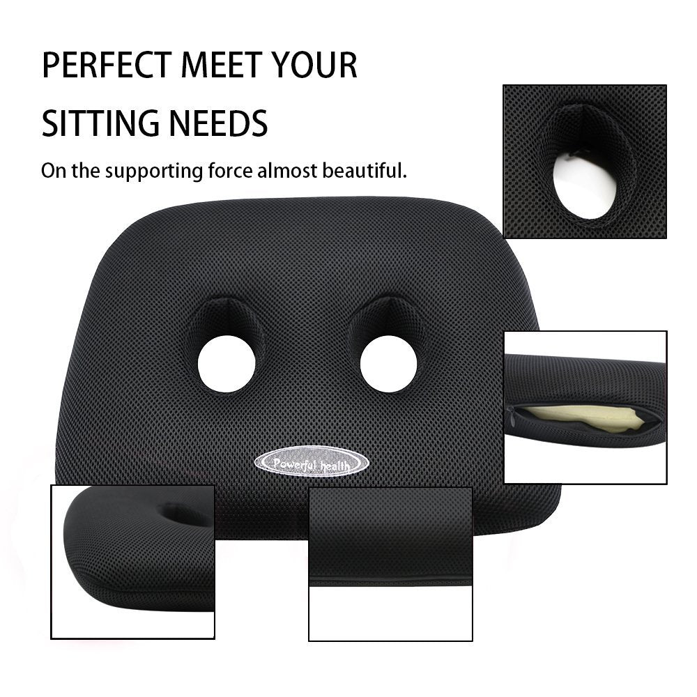 Memory Foam Sit Bone Relief Cushion With Two Holes For Butt, Lower