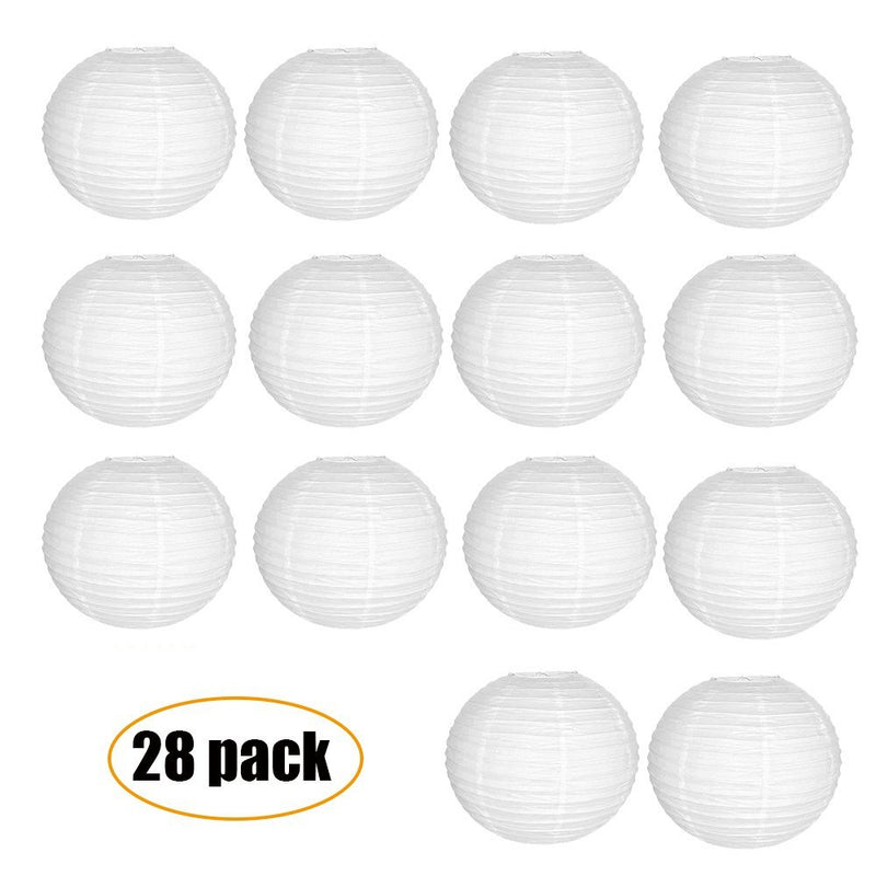 White Round Paper Chinese Lanterns with 60m Clear String(4inch,28pack) - www.wowseastore.com