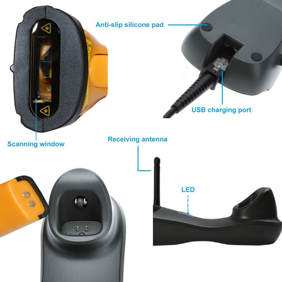 433MHz Wireless Barcode Scanner Handheld 1D with USB Cord and Cradle(Yellow) - www.wowseastore.com