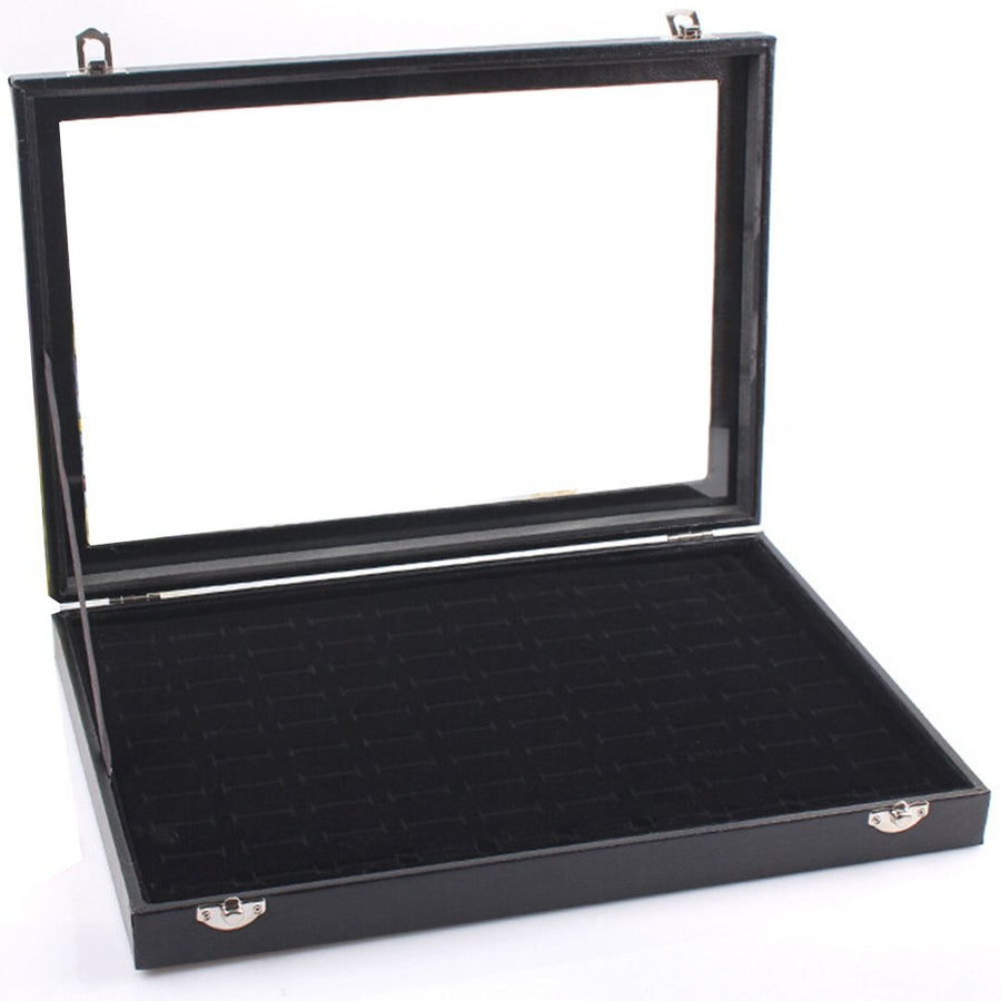 7 Rows Glass Lid Jewelry Display Case Ring Case Black - www.wowseastore.com