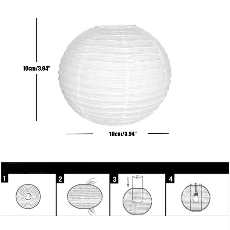 White Round Paper Chinese Lanterns with 60m Clear String(4inch,28pack) - www.wowseastore.com